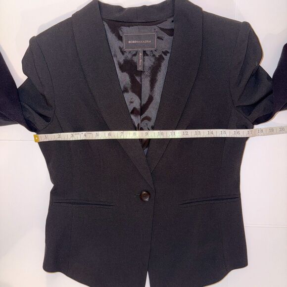 BCBGMaxazria Blazer Jacket Black Long Sleeve Button Front Career Workwear sz S - Picture 6 of 10